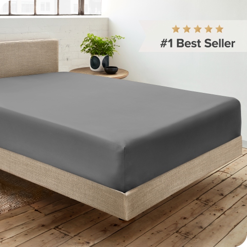 Bare Home 100% Organic Cotton Fitted Bottom Sheet - Crisp Percale Weave - Warm & Luxurious Sateen - Full XL, Grey