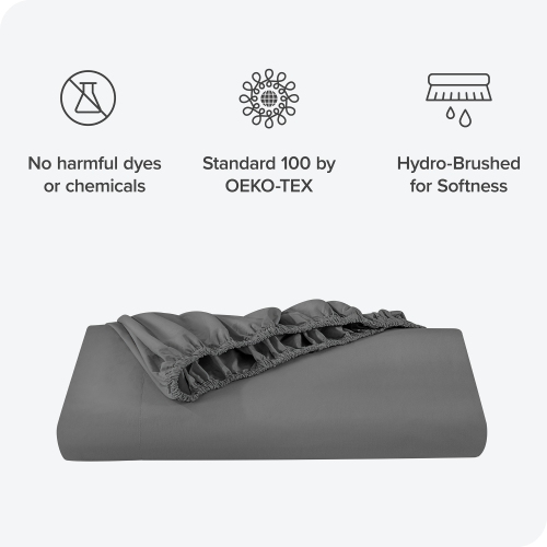 Bare Home 100% Organic Cotton Fitted Bottom Sheet - Crisp Percale Weave - Warm & Luxurious Sateen - Full XL, Grey