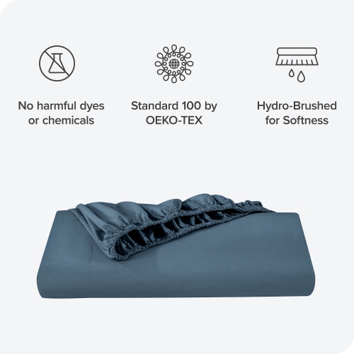 Bare Home 100% Organic Cotton Fitted Bottom Sheet - Crisp Percale Weave - Warm & Luxurious Sateen - Queen, Bering Sea