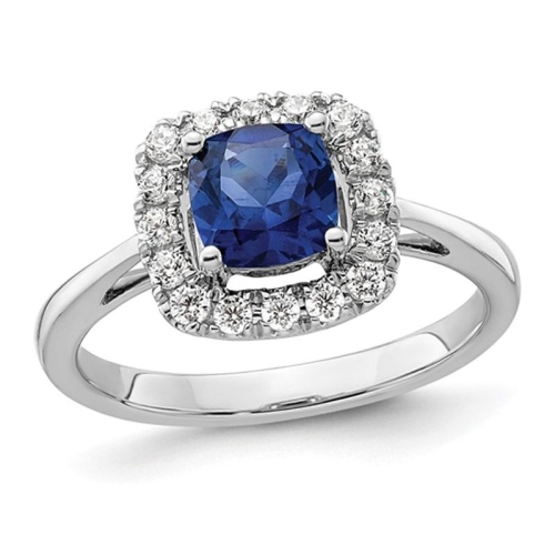 GEM AND HARMONY  1.20 Carat (Ctw) Lab-Created Sapphire Ring In 14K White Gold With Lab-Grown Diamonds 1/4 Carat (Ctw) In Blue