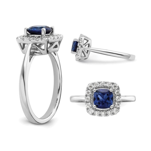 1.20 Carat Lab-Created Blue Sapphire Ring in 14K White Gold with Lab-Grown Diamonds 1/4 Carat (ctw)