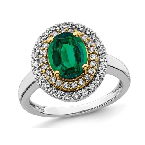 1.90 Carat Lab-Created Emerald Halo Ring in 14K White Gold with Lab-Grown Diamonds (SIZE 7)