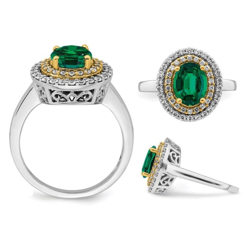 1.90 Carat Lab-Created Emerald Halo Ring in 14K White Gold with Lab-Grown Diamonds (SIZE 7)