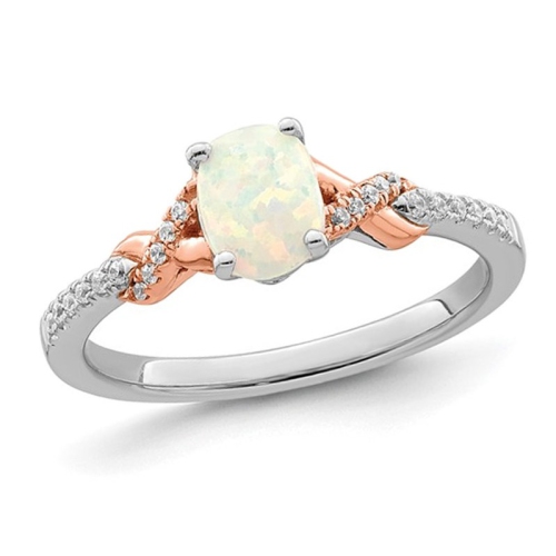 GEM AND HARMONY  3/4 Carat (Ctw) Opal Ring In 14K And Rose Pink Gold With Accent Diamonds In White