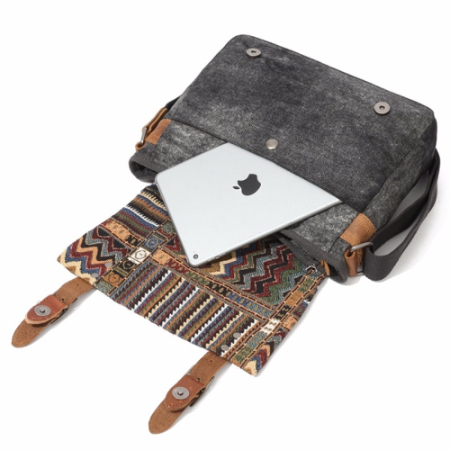 Splurg'd Canvas messenger bag with embroidered flap - Brown