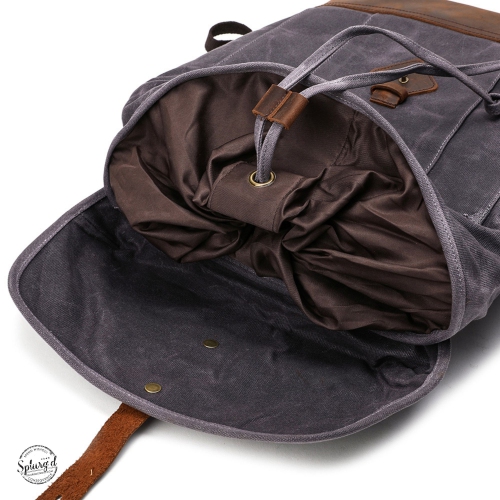 Splurg'd Backpack. Canvas & Leather backpack, large capacity - Black