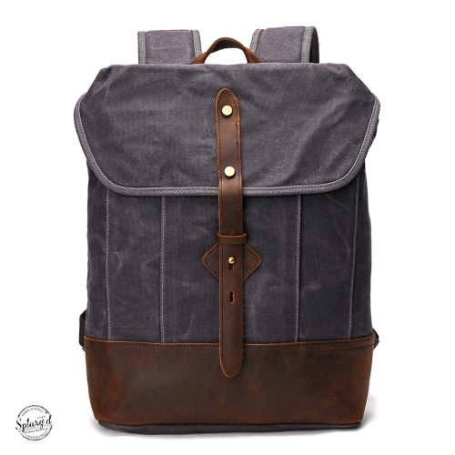 Splurg'd Backpack. Canvas & Leather backpack, large capacity - Black