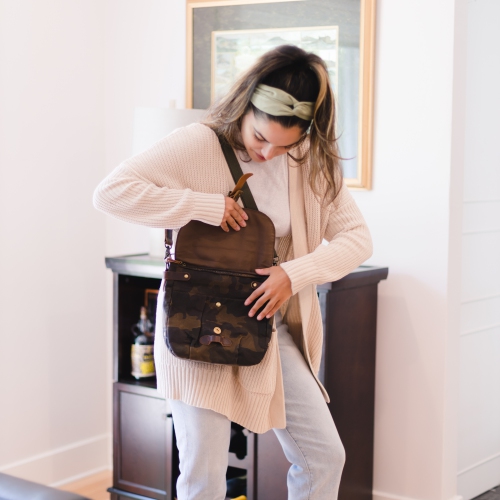 Splurg'd Small Messenger bag. Canvas Camouflage crossbody shoulder tablet bag - Green