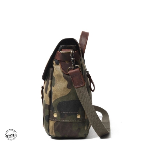 Splurg'd Small Messenger bag. Canvas Camouflage crossbody shoulder tablet bag - Black