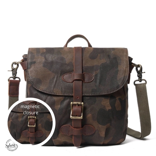 Splurg'd Small Messenger bag. Canvas Camouflage crossbody shoulder tablet bag - Black