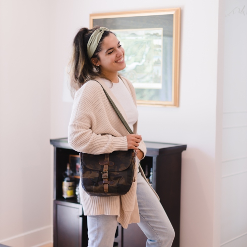 Splurg'd Small Messenger bag. Canvas Camouflage crossbody shoulder tablet bag - Black