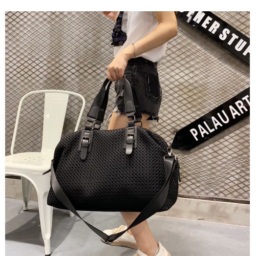 Splurg'd Travel duffle bag. Vinyl mesh duffle bag with top handle and cross body strap - Black