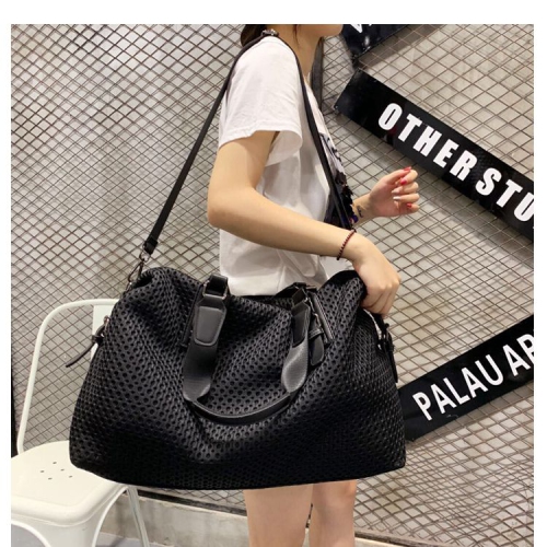 Splurg'd Travel duffle bag. Vinyl mesh duffle bag with top handle and cross body strap - Black