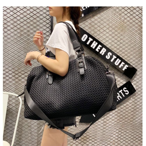 Splurg'd Travel duffle bag. Vinyl mesh duffle bag with top handle and cross body strap - Black