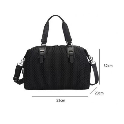 Splurg'd Travel duffle bag. Vinyl mesh duffle bag with top handle and cross body strap - Black