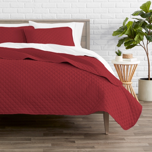 BARE HOME  Premium 3 Piece Coverlet Set - Diamond Stitched - Ultra-Soft Luxurious Lightweight All Season Bedspread - Full/queen In Red