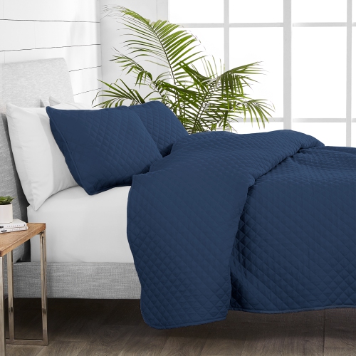 Bare Home Premium 3 Piece Coverlet Set - Diamond Stitched - Ultra-Soft Luxurious Lightweight All Season Bedspread - King/California King, Dark Blue