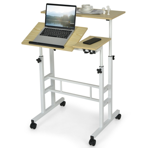 GYMAX  Mobile Stand Up Desk Adjustable Computer Desk Tilting Workstation