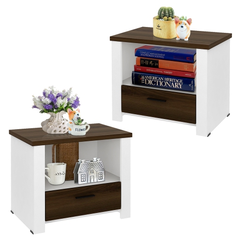 GYMAX  2PCs Accent Nightstand Drawer And Open Shelf Sofa End Table Bedroom Living Room