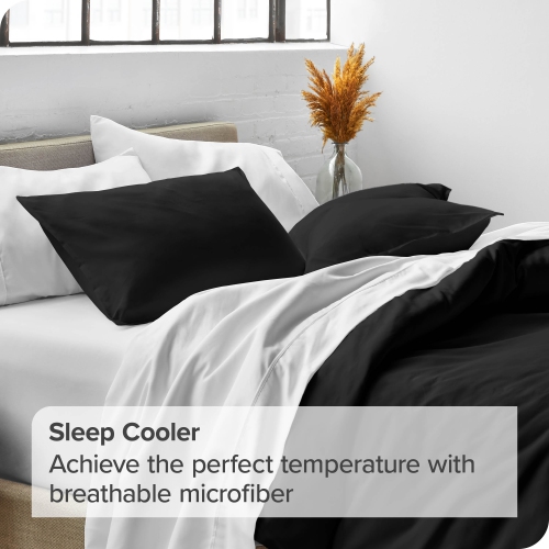 Bare Home Premium 1800 Ultra-Soft Microfiber Pillow Sham - Double Brushed - Hypoallergenic - Wrinkle Resistant - King, Black