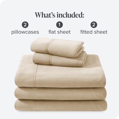 Bare Home Fleece Sheet Set - Plush Polar Fleece, Pill-Resistant Bed Sheets - All Season Warmth, Breathable & Hypoallergenic - Split King, Sand