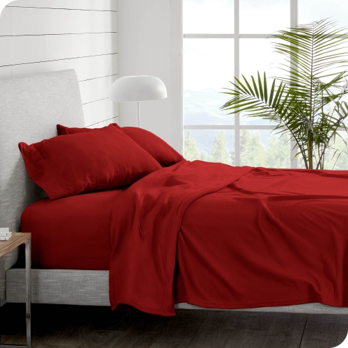 Bare Home Fleece Sheet Set - Plush Polar Fleece, Pill-Resistant Bed Sheets - All Season Warmth, Breathable & Hypoallergenic - Twin, Red