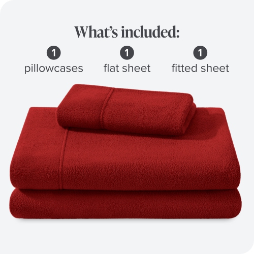 Bare Home Fleece Sheet Set - Plush Polar Fleece, Pill-Resistant Bed Sheets - All Season Warmth, Breathable & Hypoallergenic - Twin, Red