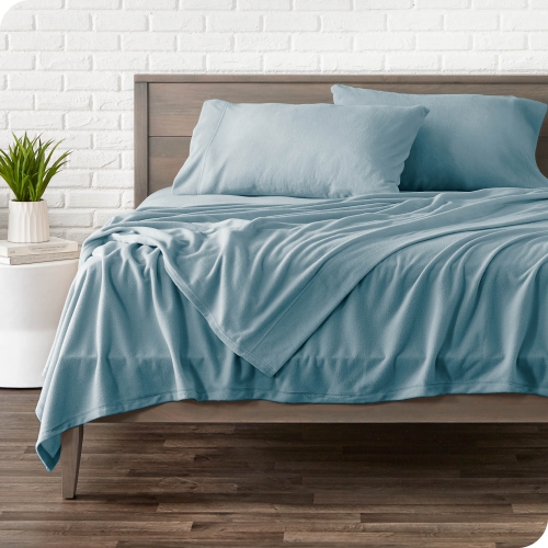 Bare Home Fleece Sheet Set - Plush Polar Fleece, Pill-Resistant Bed Sheets - All Season Warmth, Breathable & Hypoallergenic - Queen, Light Blue