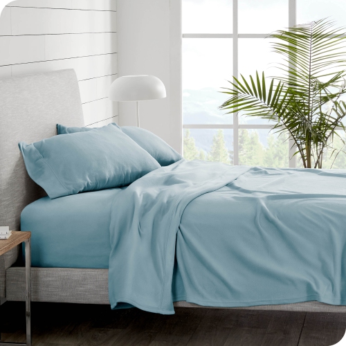 Bare Home Fleece Sheet Set - Plush Polar Fleece, Pill-Resistant Bed Sheets - All Season Warmth, Breathable & Hypoallergenic - Queen, Light Blue
