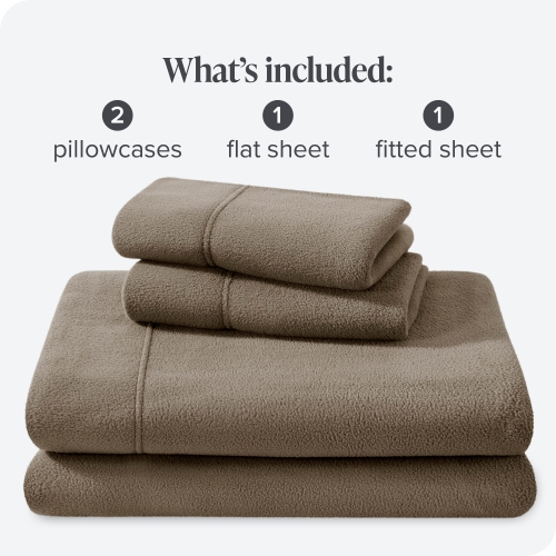 Bare Home Fleece Sheet Set - Plush Polar Fleece, Pill-Resistant Bed Sheets - All Season Warmth, Breathable & Hypoallergenic - Queen, Taupe