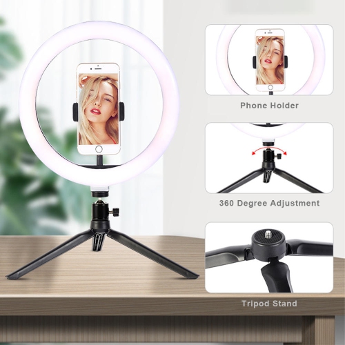 10" LED RGB Desktop Selfie Ring Light with Mini Tripod & Adjustable Phone Holder for Live Streaming/Makeup/YouTube/Tik Tok