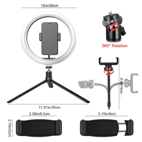 10" LED RGB Desktop Selfie Ring Light with Mini Tripod & Adjustable Phone Holder for Live Streaming/Makeup/YouTube/Tik Tok