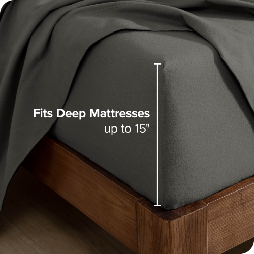 Bare Home Flannel Fitted Bottom Sheet 100% Cotton - Velvety Soft Heavyweight - Double Brushed Flannel - Deep Pocket - King, Grey