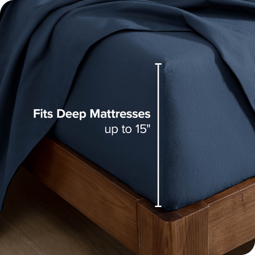 Bare Home Flannel Fitted Bottom Sheet 100% Cotton - Velvety Soft Heavyweight - Double Brushed Flannel - Deep Pocket - Twin XL, Dark Blue