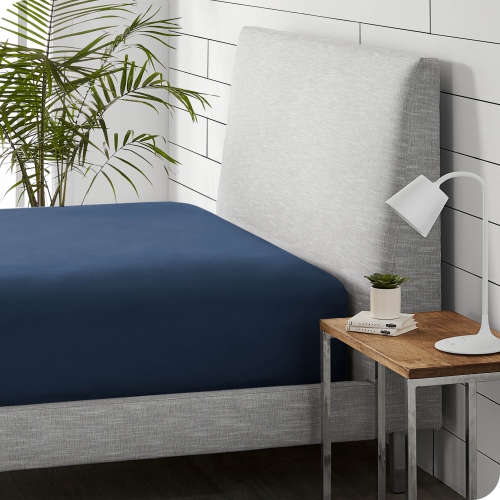 Bare Home Flannel Fitted Bottom Sheet 100% Cotton - Velvety Soft Heavyweight - Double Brushed Flannel - Deep Pocket - Twin XL, Dark Blue