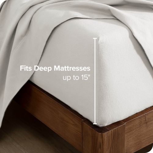 Bare Home Flannel Fitted Bottom Sheet 100% Cotton - Velvety Soft Heavyweight - Double Brushed Flannel - Deep Pocket - King, Pearl White