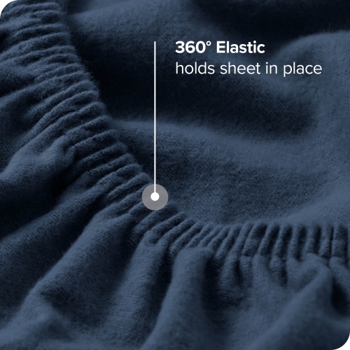 Drap-housse en flanelle Bare Home 100 % coton - velours doux, flanelle brossé double - Pochette profonde - Grand lit, bleu foncé