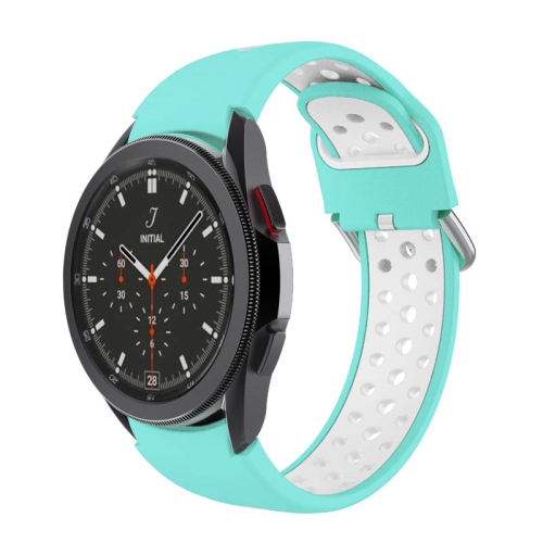 StrapsCo Perforated Soft Silicone Rubber Strap Band for Samsung Galaxy Watch 4 - Medium-Long - Aqua & White