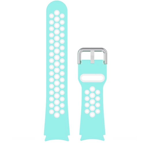 StrapsCo Perforated Soft Silicone Rubber Strap Band for Samsung Galaxy Watch 4 - Medium-Long - Aqua & White