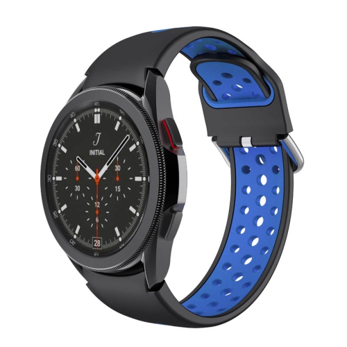 StrapsCo Perforated Soft Silicone Rubber Strap Band for Samsung Galaxy Watch 4 - Short-Medium - Black & Blue