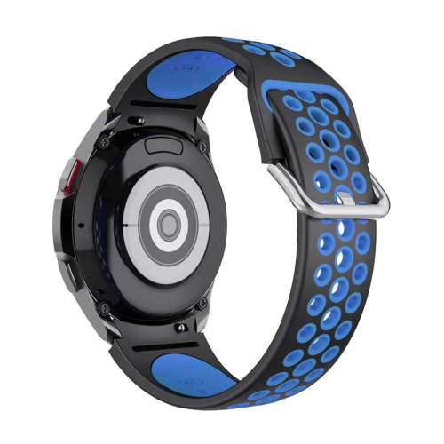 StrapsCo Perforated Soft Silicone Rubber Strap Band for Samsung Galaxy Watch 4 - Short-Medium - Black & Blue