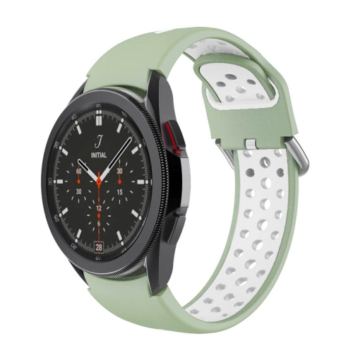 Bande de sangle de montre en caoutchouc en silicone doux de StrapsCo pour Samsung Galaxy Watch 4 - Moyen-Long - Vert pâle & blanc