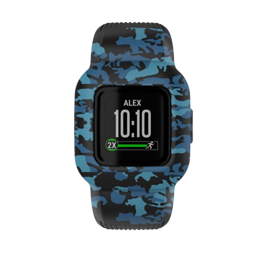 StrapsCo Patterned Silicone Rubber Watch Band Strap for Garmin Vivofit Jr. 3 - Short-Medium - Blue Camo
