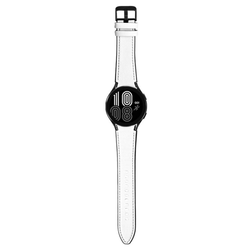 Sangle de montre hybride en cuir et caoutchouc de silicone StrapsCo pour Samsung Galaxy Watch 4 - Moyen-Long - Blanc