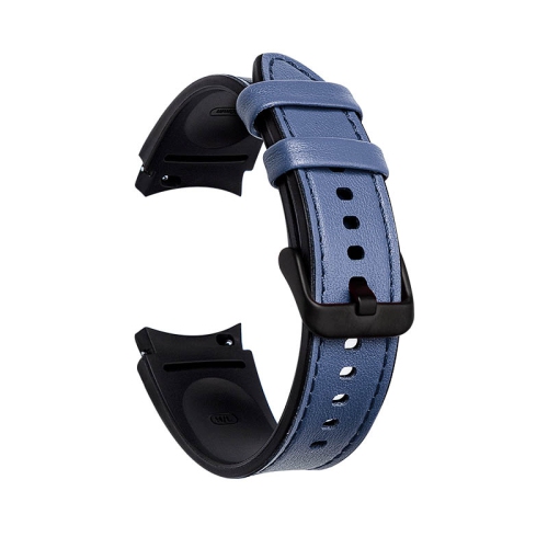 StrapsCo Leather & Silicone Hybrid Watch Band Strap for Samsung Galaxy Watch 4 - Short-Medium - Blue
