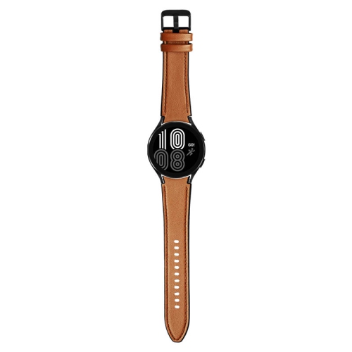 StrapsCo Leather & Silicone Hybrid Watch Band Strap for Samsung Galaxy Watch 4 - Medium-Long - Brown