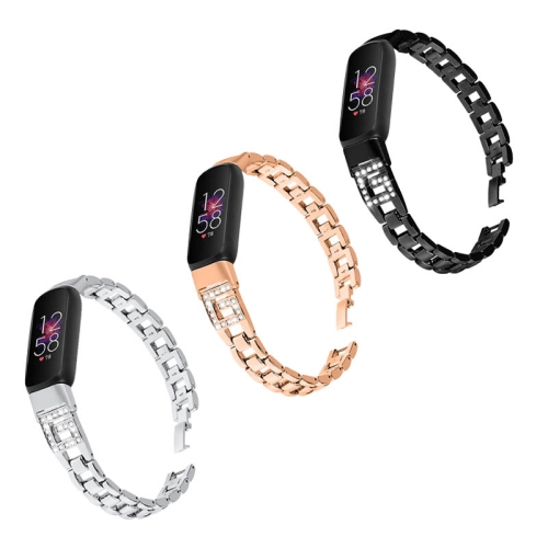 StrapsCo Stainless Steel Chain Link Bracelet Band w/ Rhinestones for Fitbit Luxe - Rose Gold
