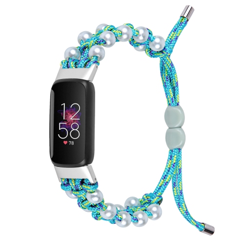 STRAPSCO  Adjustable Nylon Drawstring Watch Band Strap With Beads for Fitbit Luxe - Turquoise And In Yellow