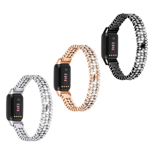 StrapsCo Stainless Steel Watch Band Bracelet with Rhinestone for Fitbit Luxe - Rose Gold