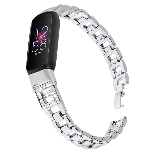 STRAPSCO  Stainless Steel Chain Link Bracelet Band W/ Rhinestones for Fitbit Luxe - In Silver